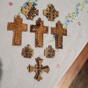 Lot of 8 Olive Wood Crosses pendants ornaments Jerusalem Bethlaham Holy Land